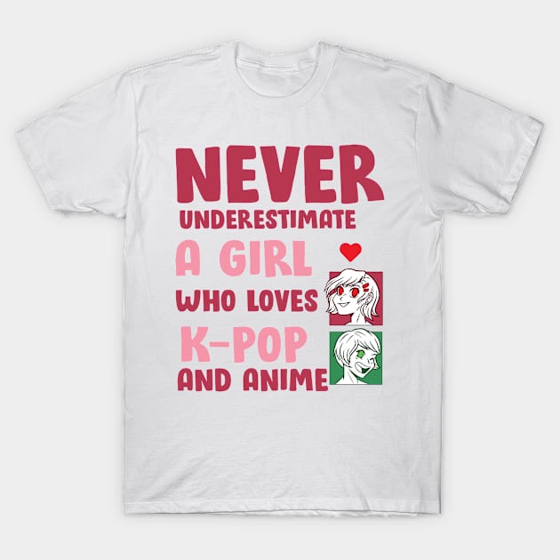 Never Underestimate A Girl Who Love K pop And Anime T-Shirt by Mad Art